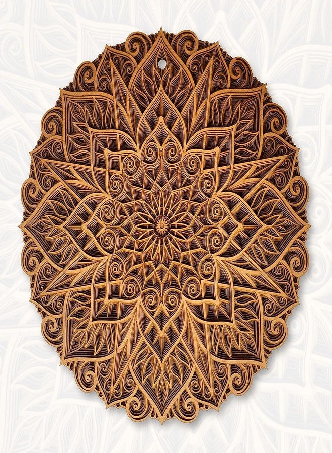 Gloridec ديكور حائط ماندالا ثلاثي الأبعاد من الخشب المقطوع بالليزر من غلوريديك | لوحة جدارية دائرية متعددة الطبقات، معلقة على جدار غرفة المعيشة (ماندالا دائرية) (18 بوصة × 18 بوصة) - Image 1